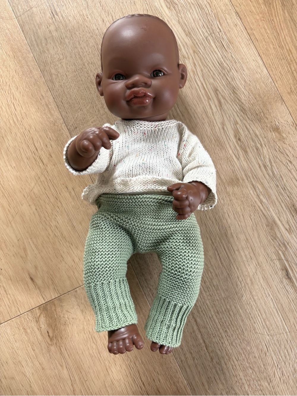 Miniland Anatomically correct African Black Baby Doll with Knit clothing - Picture 3 of 5